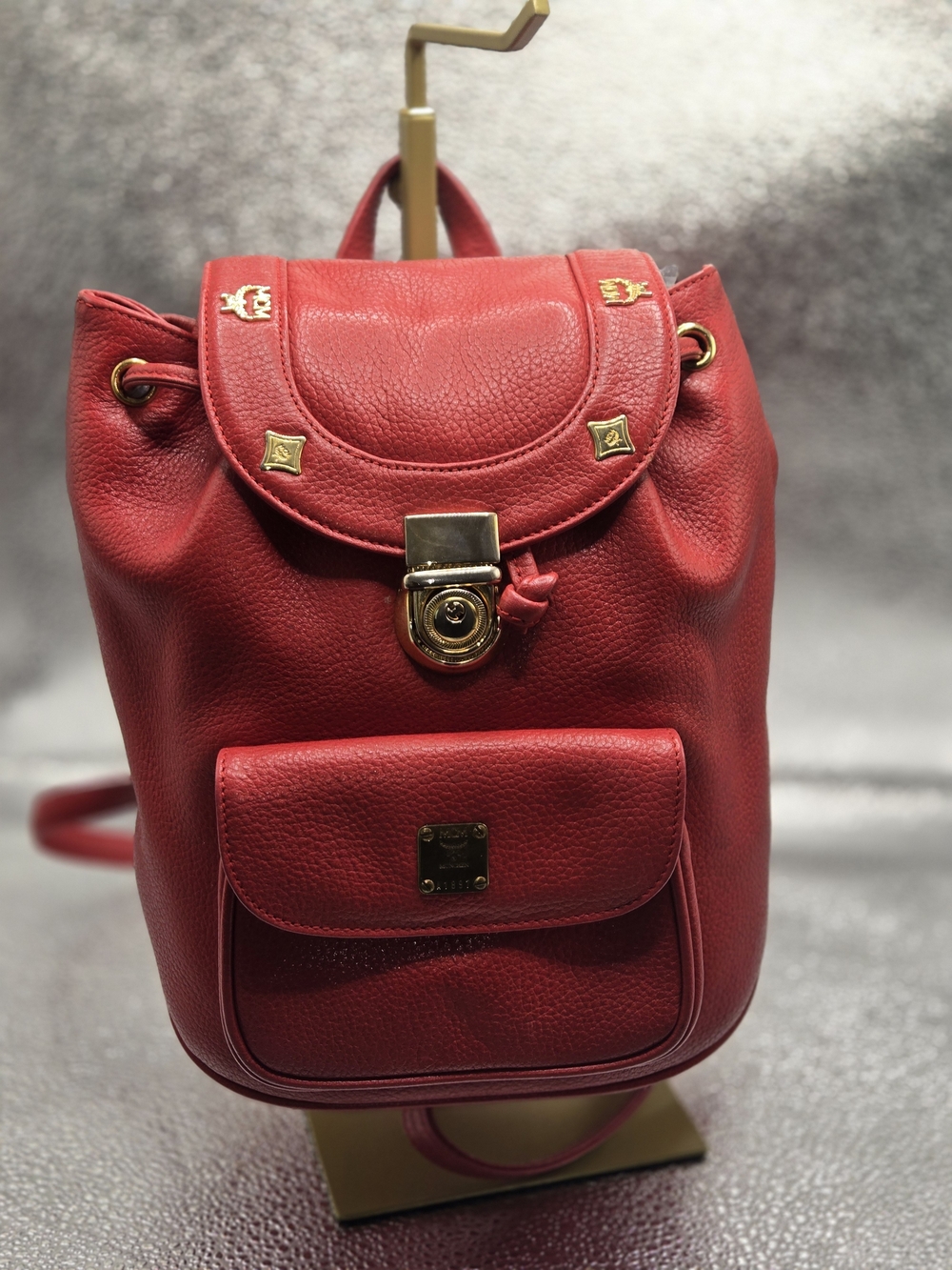 Authentic MCM Red Leather Mini Backpack - Picture 2 of 12
